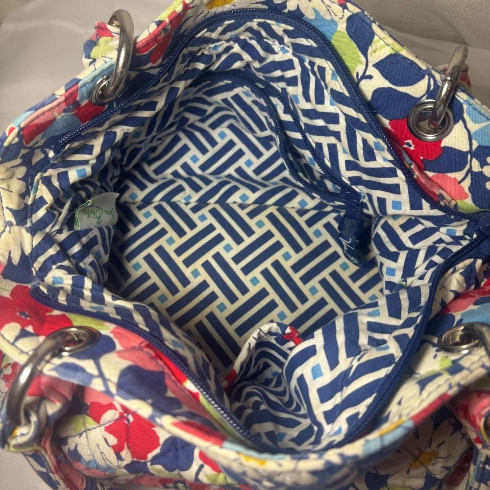 Vera Bradley Summer Cottage Floral Quilted‎ Cotton Satchel Handbag Blue Red Pink